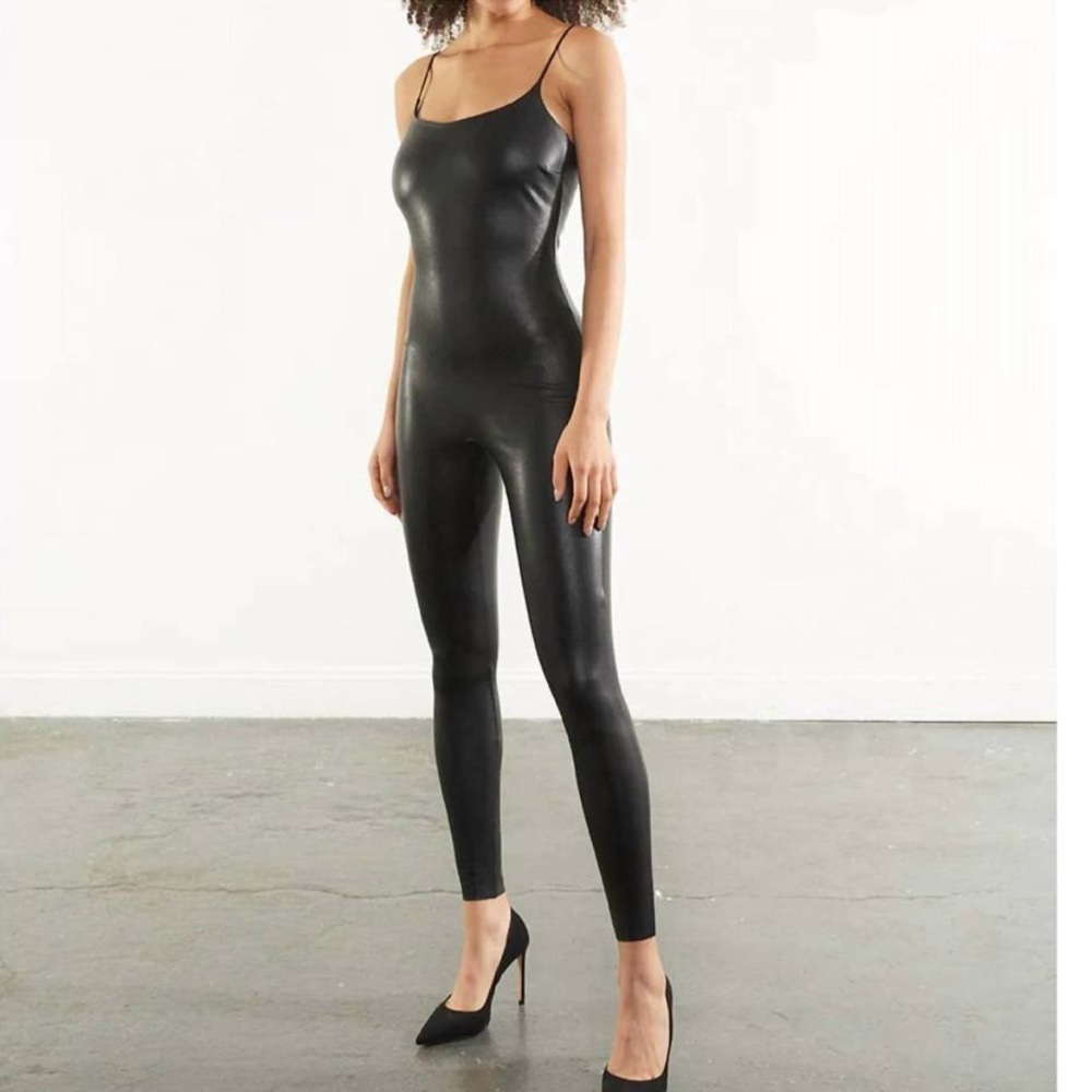 COMMANDO Women's Faux Leather Cami Cat Suit Black Size XL
